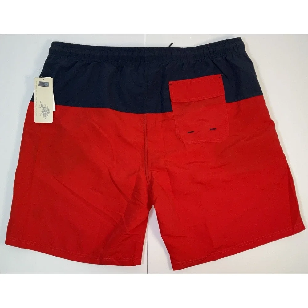 NWT Men's U.S. Polo Assn. Navy & Red Fully Lined Swim Trunks Shorts - XXL